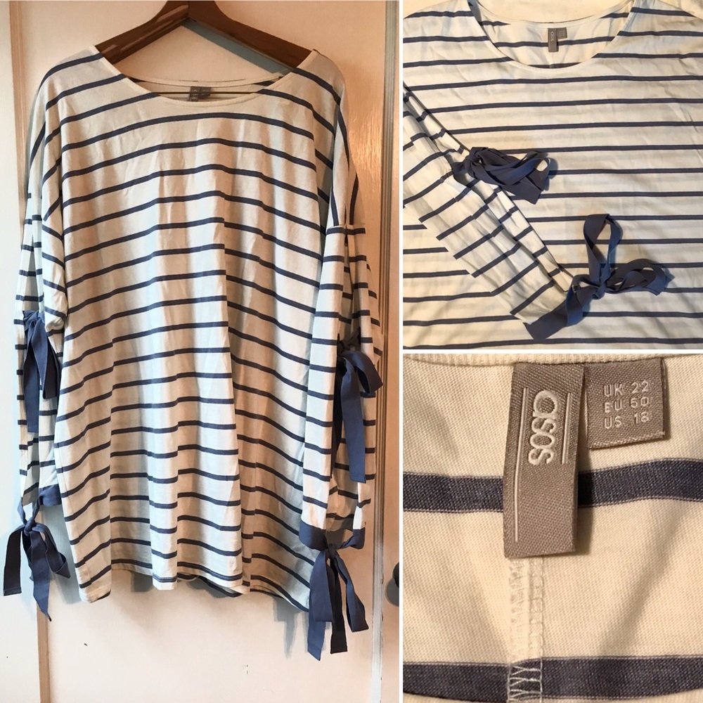 Striped Top with Tied Long Sleeves